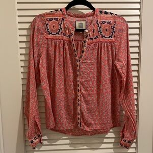 Bell by Alicia Bell Pink Preppy Bohemian Coastal Floral Button-Up Top Size S
